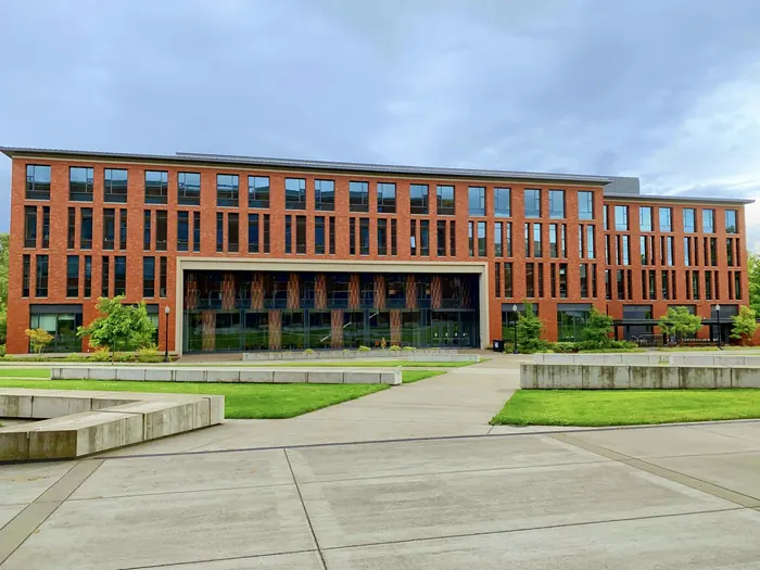 Institutional building with clean painted facade